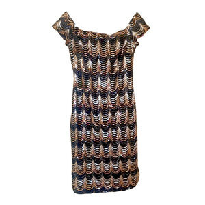 Premier Amour Women's Black Sequined Off the Shoulder Midi Dress Size 10